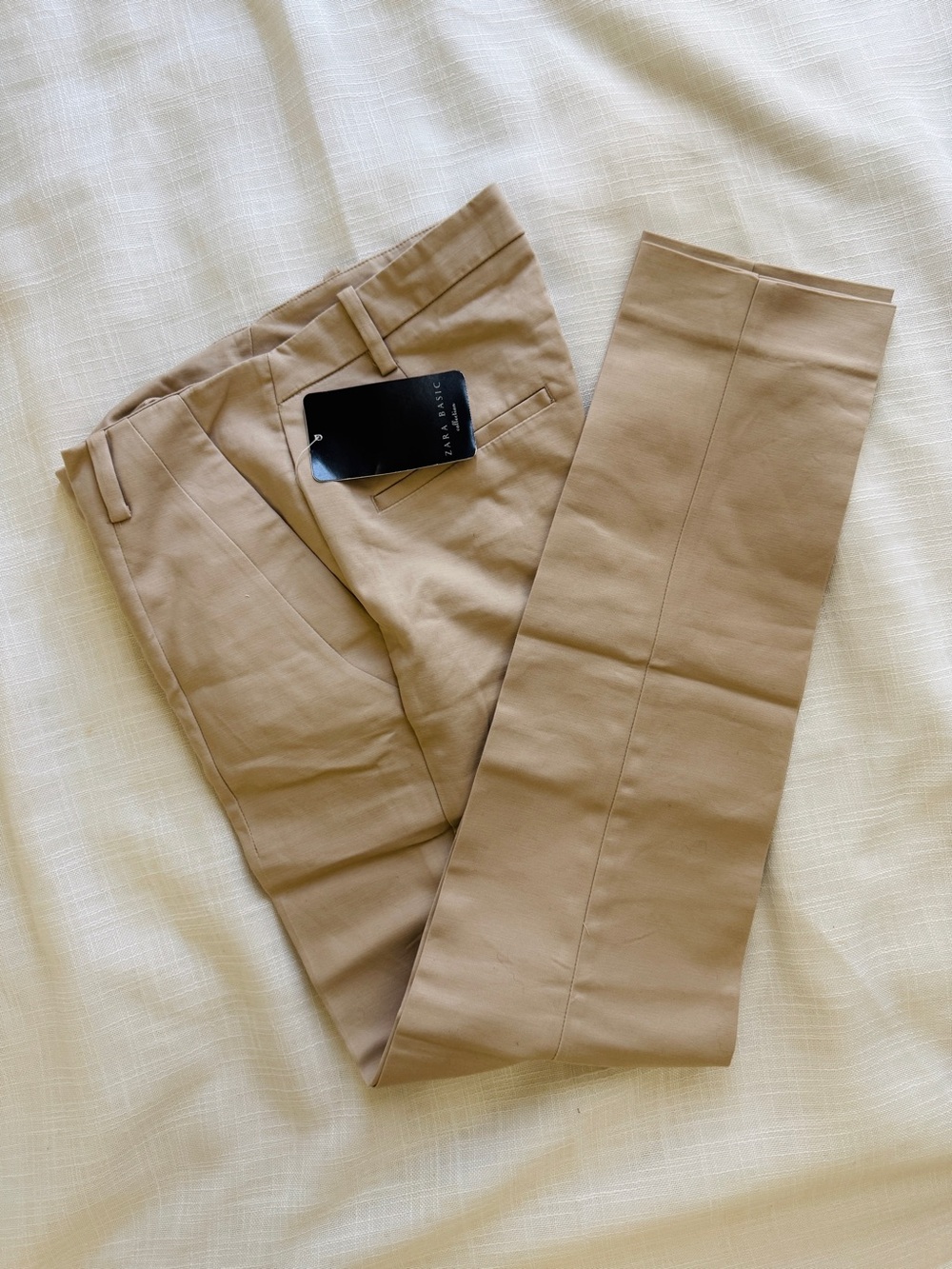NWT ZARA women tan smart tailored dress pants with slim straight legs, size 2
